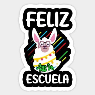 Llama Feliz 100 dias de escuela - 100 days of school Spanish Sticker